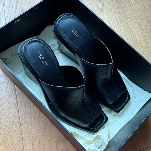 BNIB Rag & Bone Santiago Wedge - Black Leather - Size 7.5 (37.5) - Picture 3 of 11